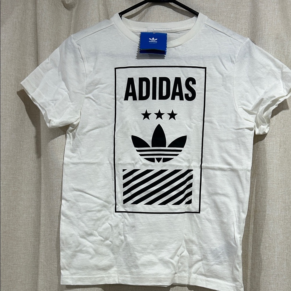 adidas White and Black Kids Short Sleeve Tee - Picture 1 of 3
